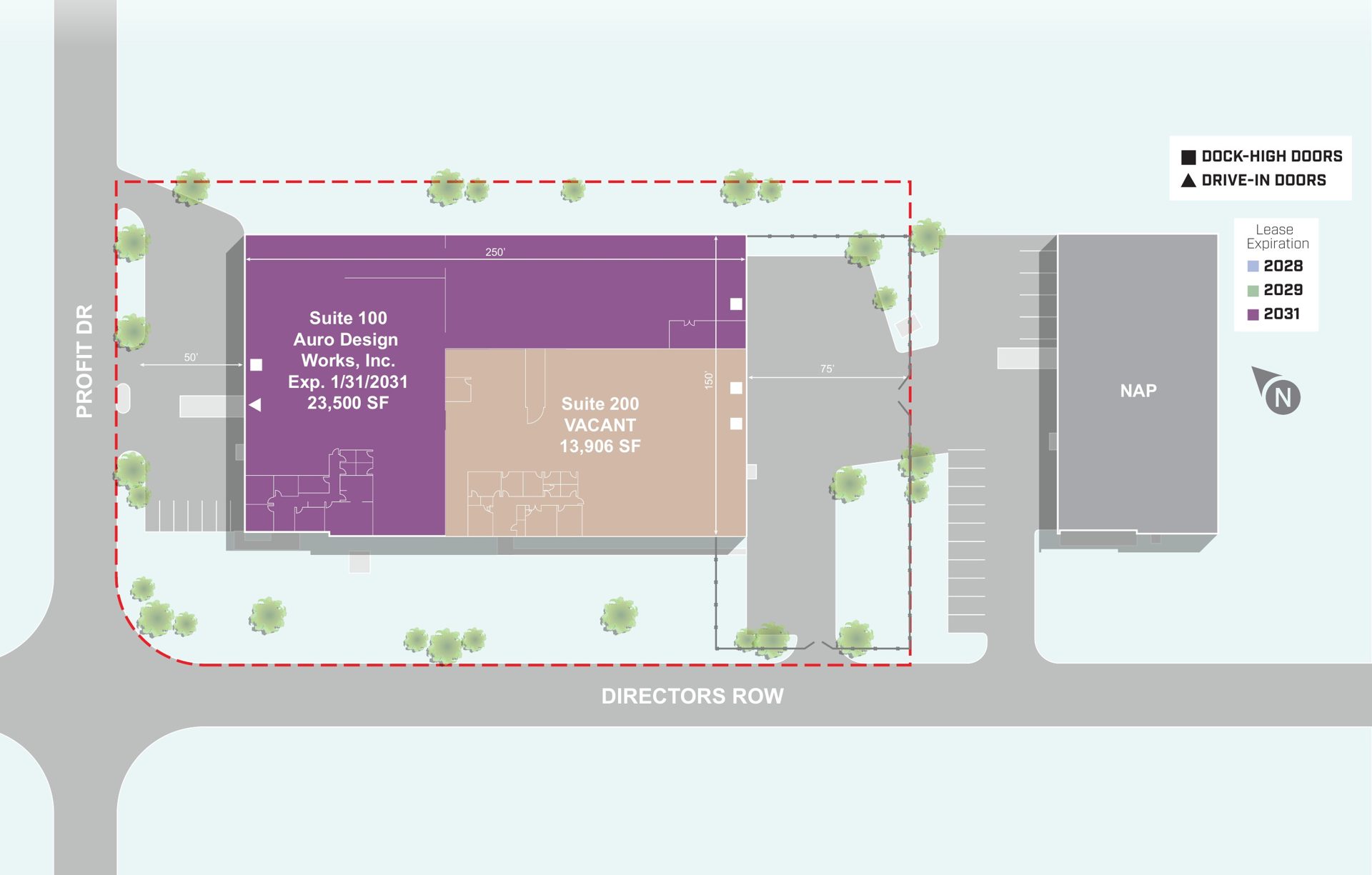 8816-8820 Directors Row site plan showing Suite 200 availability